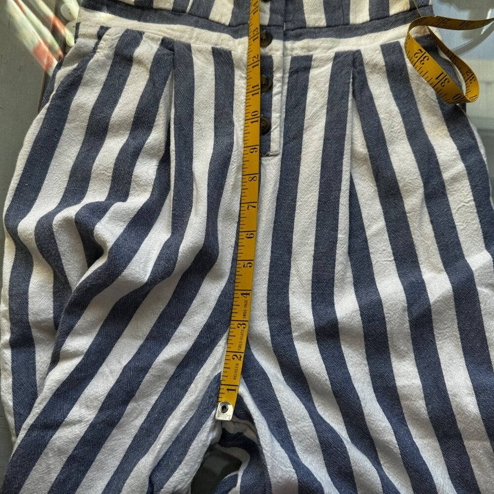 American Eagle Outfitters Jumpsuit Size Small Cropped Stripe Linen Blue White - Picture 7 of 8